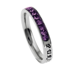 Christian Purity Ring February Birthstone Amethyst CZ with Bible Verse, Stainless Steel