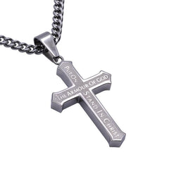 ARMOUR OF GOD Stainless Steel Cross Necklace with Satin Finish