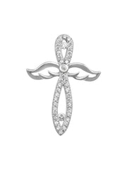 Angel Wing Cross Necklace, Sterling Silver 925 with CZ Trinity Stones
