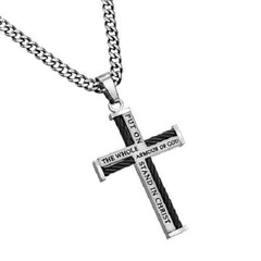 Armor of God Cable Cross Necklace, Stainless Steel Curb Chain