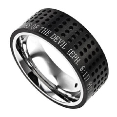 Black Christian Ring, Bible Verse Ephesians 6:11 ARMOR OF GOD, Dotted