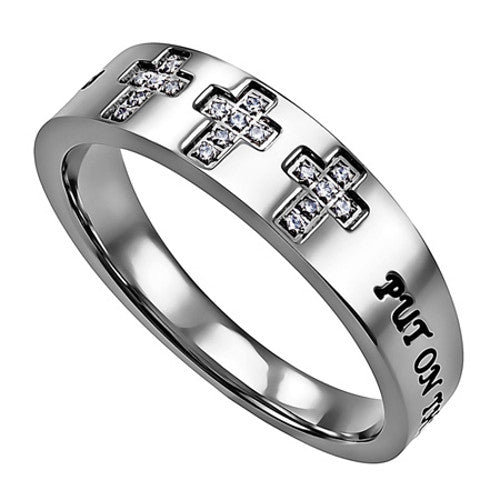ARMOR OF GOD Christian Trinity Cross Ring, Engraved Bible Verse with CZ ...