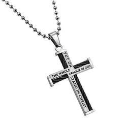 Armor of God Cable Cross Necklace, Stainless Steel Bead Chain