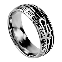 ARMOR OF GOD Ephesians 6:11 Men's Crown Of Thorns Ring, Stainless Steel
