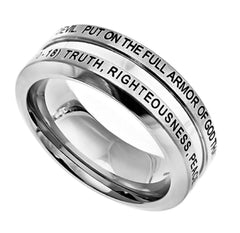 Ephesians 6:10-18 Ring, ARMOR OF GOD Christian Bible Verse, Stainless Steel Thick Band