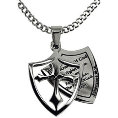 Shield of Faith, Armor of God Necklace, Ephesians 6 Christian Character, Stainless Steel Curb Chain