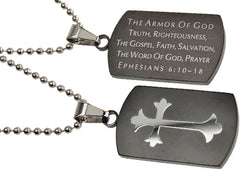 Armor of God Necklace Black Shield Cross, Ephesians 6 Christian Qualities, Stainless Steel Ball Chain