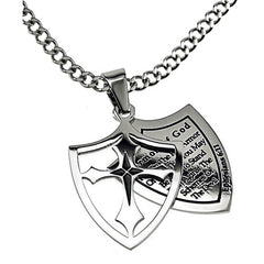 Shield of Faith, Armor of God Necklace, Ephesians 6:11, Stainless Steel Curb Chain