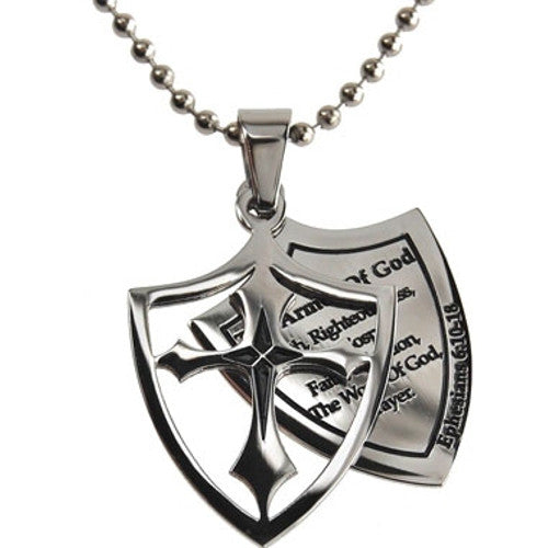 Men's Jewelry Gifts Titanium Stainless Steel Crucifix Shield Necklace Pendants E - Foto 2