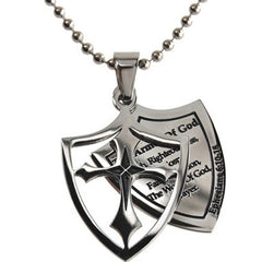 Shield of Faith, Armor of God Necklace, Ephesians 6 Christian Character, Stainless Steel Ball Chain