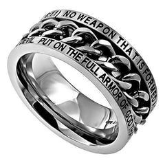 Isaiah 54:17 & Armor of God Ring Bible Verse, Stainless Steel Spinner Chain