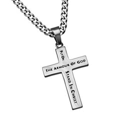 ARMOUR OF GOD Ephesians 6:11, Simple Cross Necklace For Guys, Stainless Steel