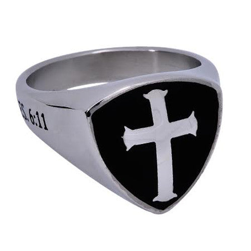 Armour Of God Black Signet Shield Cross Ring