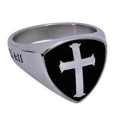 ARMOUR OF GOD Black Signet Shield Cross Ring, Stainless Steel – North Arrow  Shop