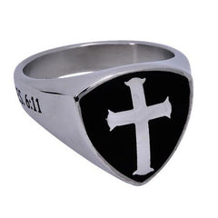 ARMOUR OF GOD Black Signet Shield Cross Ring, Stainless Steel