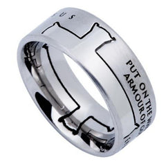 ARMOUR OF GOD Ring, Ephesians 6 Bible Verse, Stainless Steel Cross