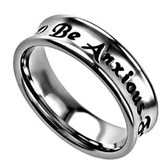 ANXIOUS FOR NOTHING Philippians 4:6,7 Women's Christian Truth Band Ring, Stainless Steel
