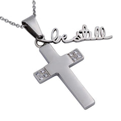 Handwritten BE STILL Cross Necklace, Psalm 46:10, Stainless Steel Chain
