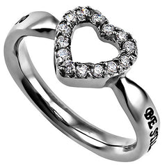 Psalm 46:10 BE STILL Heart Ring, Bible Verse, Stainless Steel with CZ
