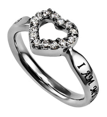 Psalm 139 BELOVED Heart Ring, Bible Verse, Stainless Steel with CZ
