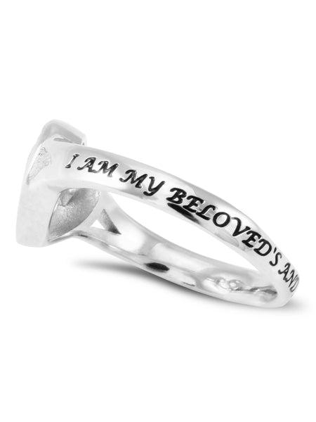 BELOVED Heart Ring for Women with CZ Crosses, Stainless Steel