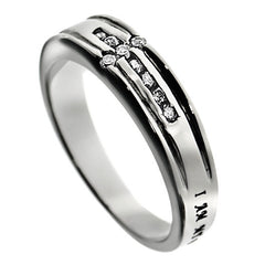 BELOVED Promise Ring, Bible Verse with CZ Cross, Stainless Steel