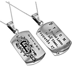 Women's Monogram "F" Christian Dog Tag, FRIEND Proverbs, Stainless Steel Chain