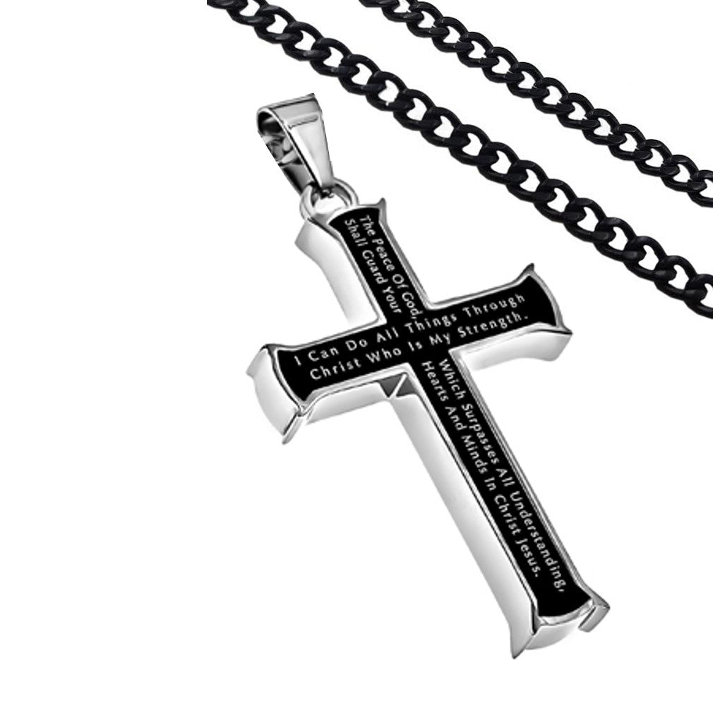 Cross Necklace For Men Cross Pendant Strength Bible Verse Stainless Steel N  | Fruugo DK