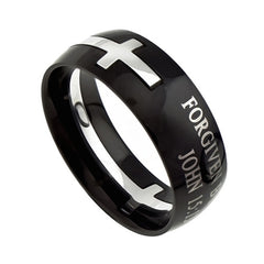 Black Cross Ring, John 15:13 FORGIVEN Bible Verse, Stainless Steel