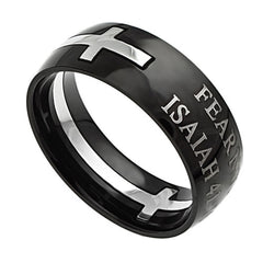 Black Cross Ring, Isaiah 41:10 FEAR NOT Bible Verse, Stainless Steel