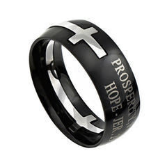 Black Cross Ring, Jeremiah 29:11 PROSPERITY FUTURE HOPE Bible Verse, Stainless Steel