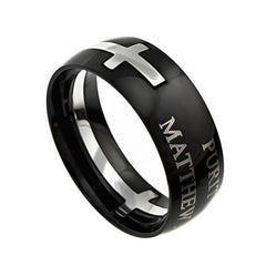 Black Cross Ring, Matthew 5:8 PURITY Bible Verse, Stainless Steel