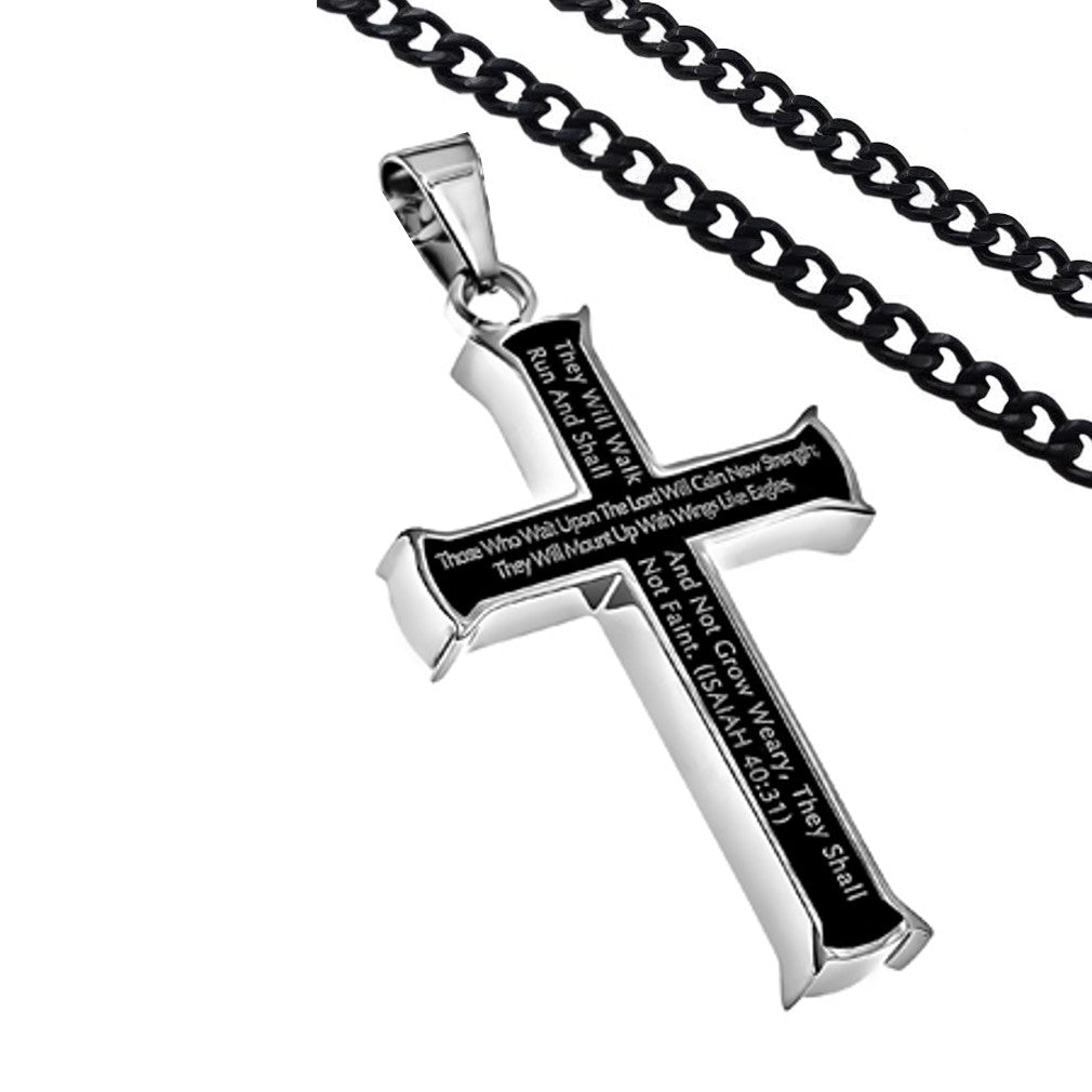 AFH Holy Jesus Christ Crucifix Cross Stainless Steel Silver Pendant Chain  Necklace For Unisex