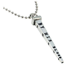 Men's Cross Nail Necklace, Romans 5:9 BY HIS BLOOD, Stainless Steel Ball