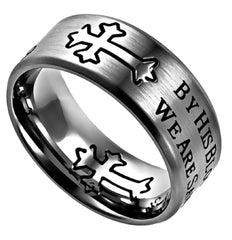 By His Blood Ring Stainless Steel, Romans 5:9, Christian Bible Verse