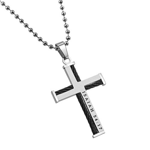 Steel Cable Cross Necklace Isaiah 54:17