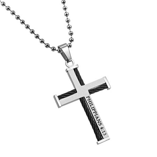Men's Scripture Cross Necklace Philippians 4:13