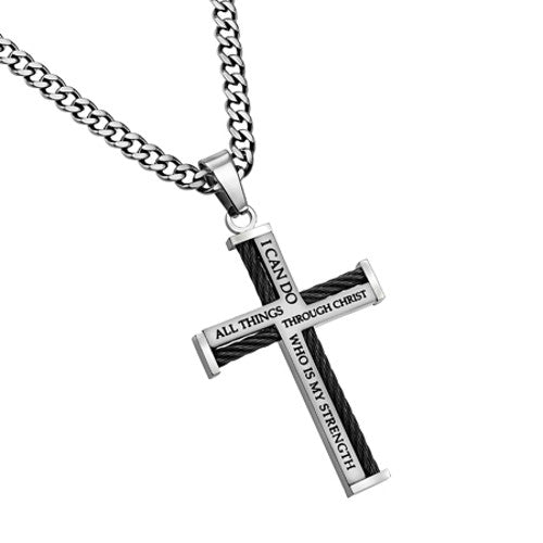 Cable Cross Necklace Philippians 4:13