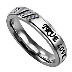 TRUE LOVE WAITS 1 TIM 4:12 Religious Scripture Ring, Stainless Steel CZ