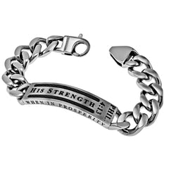 Christian Bracelet for Men, CHRIST MY STRENGTH, Stainless Steel Curb Chain