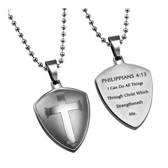 Shield of Faith Necklace, Christ My Strength Bible Verse, Steel Chain