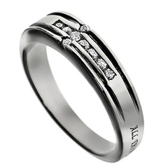 CHRIST MY STRENGTH Promise Ring, Bible Verse with CZ Cross, Stainless Steel