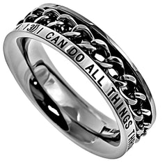CHRIST MY STRENGTH Philippians 4:13 Christian Women Chain Ring, Stainless Steel