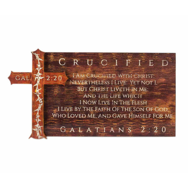 Christian Cross Wall Decor Crucified With Christ, Wooden Plaque
