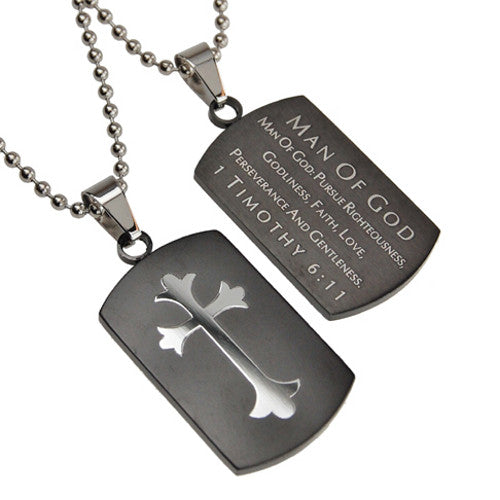 Christian Dog Tag Man of God, Bible Quote Necklace with Stainless Steel Ball Chain