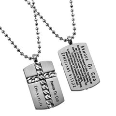 Religious Dog Tag ARMOUR OF GOD, Ephesians 6:11,12, Stainless Steel with Ball Chain