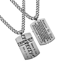 Religious Dog Tag ARMOUR OF GOD, Ephesians 6:11,12, Stainless Steel with Curb Chain