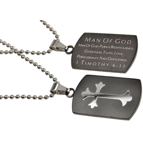 Christian Dog Tag Man of God, Bible Quote Necklace with Stainless Steel Ball Chain