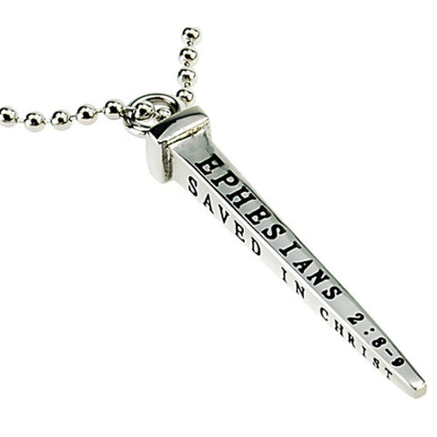 Christian Nail Cross Necklace Ephesians 2:8 9