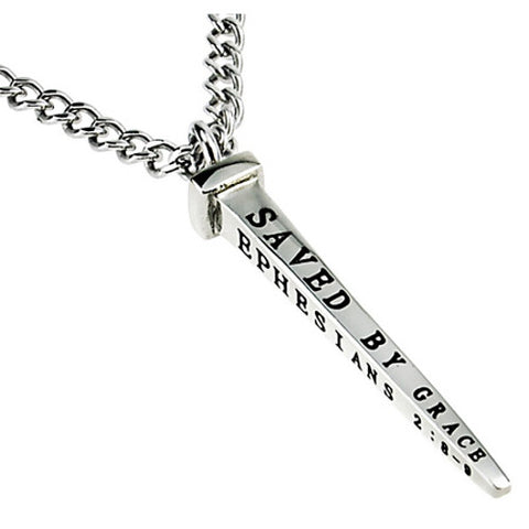 Christian Nail Cross Necklace Ephesians 2:8 9